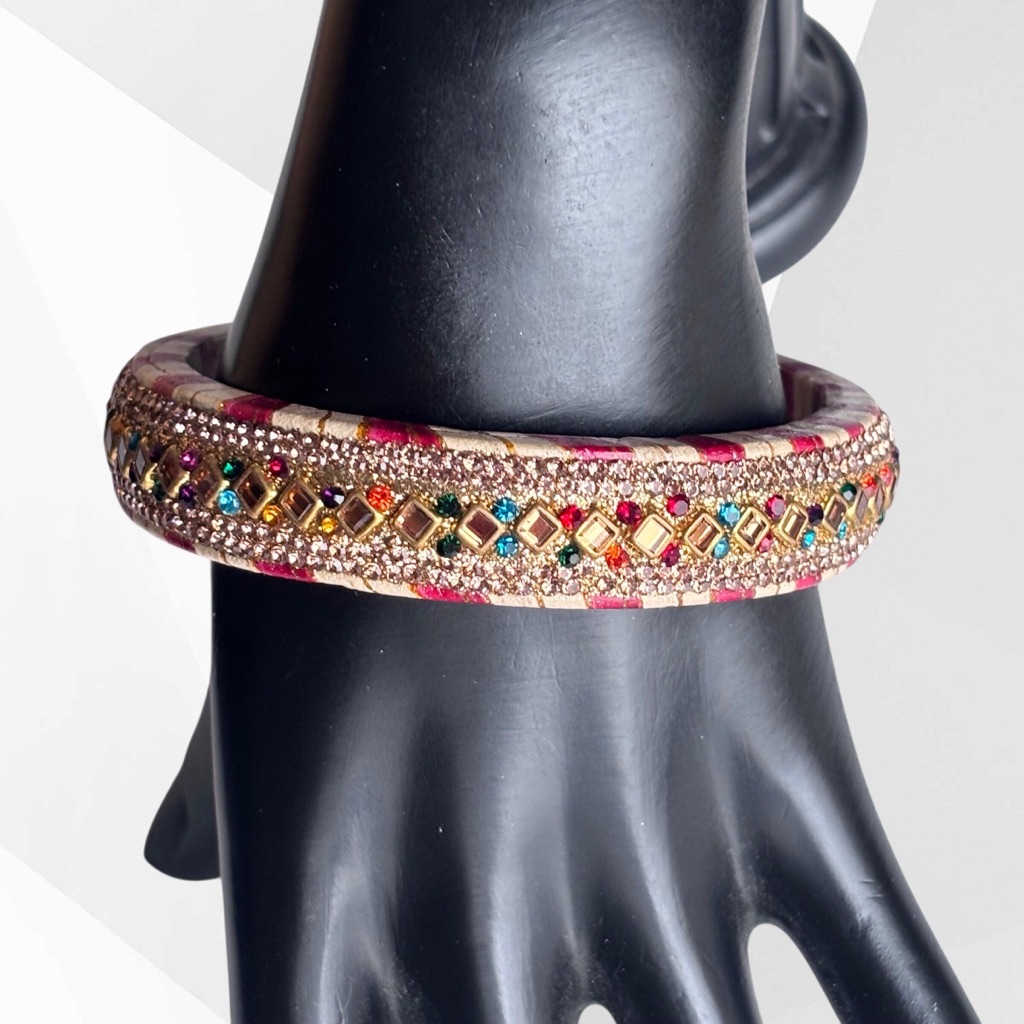 Vtg Handcrafted Indian Wide Jeweled Bangle
